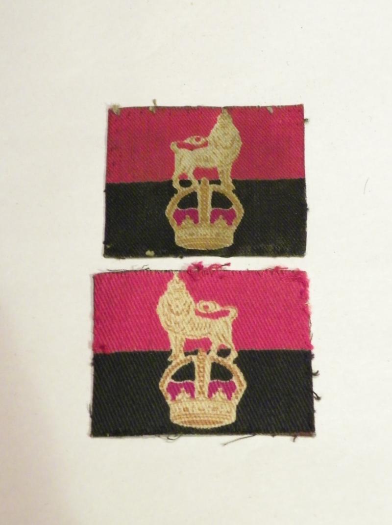 Pair WW2 British Army War Office Controlled Troops Cloth Badges.