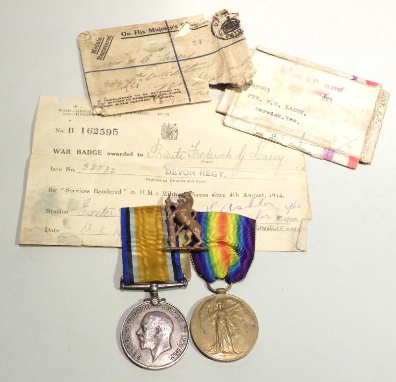 WW1 Medal Pair Etc to Lacey Warwickshire Yeomanry.