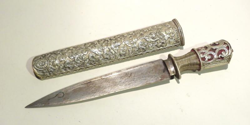 Very Fine Antique Tibetan Buddhist Silver Dagger.