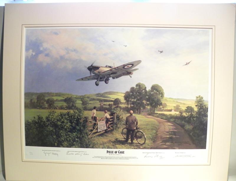 Large Mounted Lt Edition Print Signed by 3 Battle of Britain Pilots