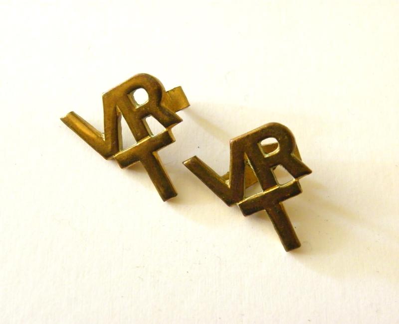 Pair Post WW2 Royal Air Force VRT Collar Badges.