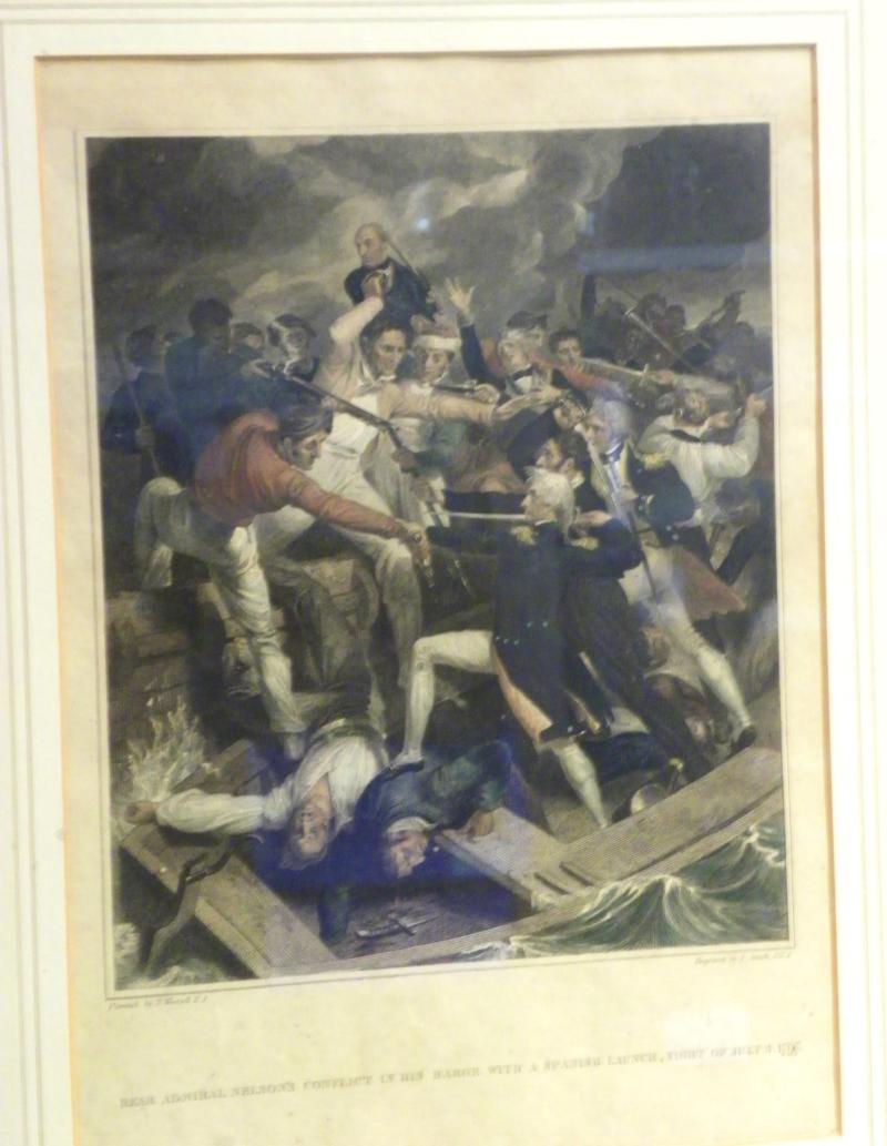 Superb 19th Century Coloured Engraving Nelson Fighting Barge 1797.