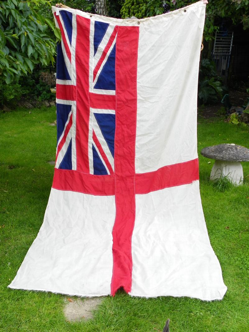 Antique Very Large Royal Naval White Ensign Sewn Section Flag
