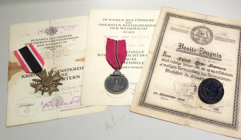 WW2 German Group & Certificates. Wounded Eastern Front