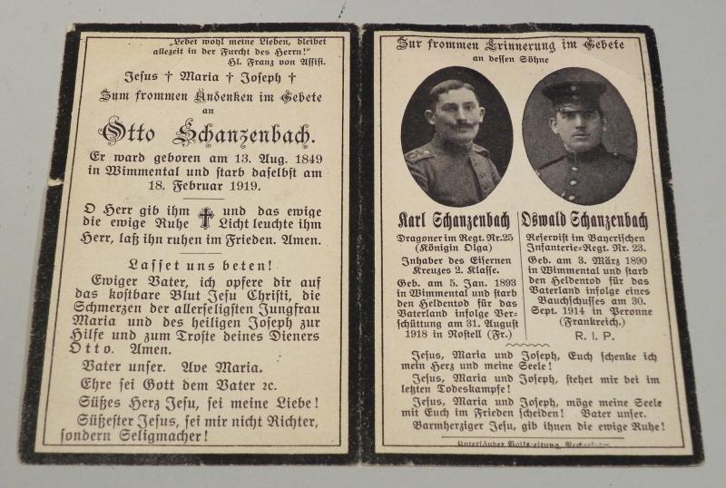 Scarce WW1 German Memorial Card, Father & Two Sons.