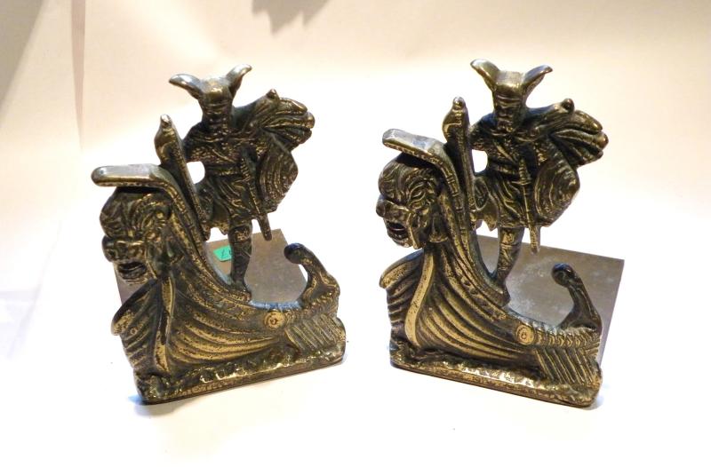 Pair Vintage Brass Viking Book Ends.