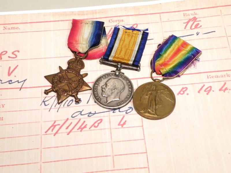 1914/15 Star Trio to Akers 1st Suffolk Regiment Served Salonika