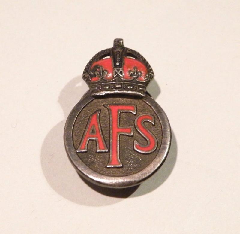 Scarce WW2 Sterling Silver Auxiliary Fire Service Button/Lapel Badge (1