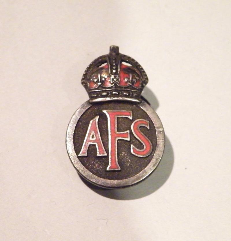 Scarce WW2 Sterling Silver Auxiliary Fire Service Button/Lapel Badge (2