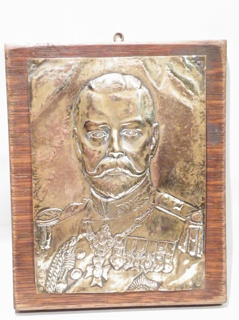 Interesting Circa 1930’s Brass Wood Mounted Plaque of George V