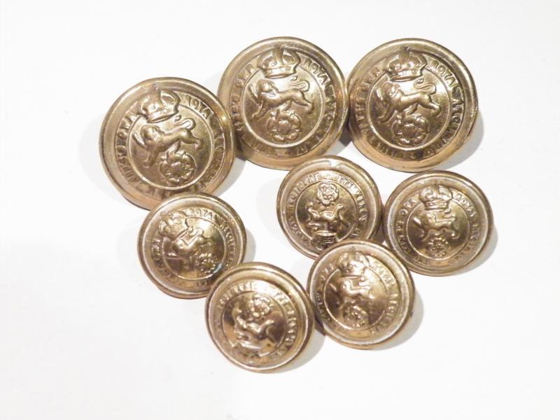 Eight WW1 Era The King’s Own Royal Regiment (Lancaster)Brass Buttons