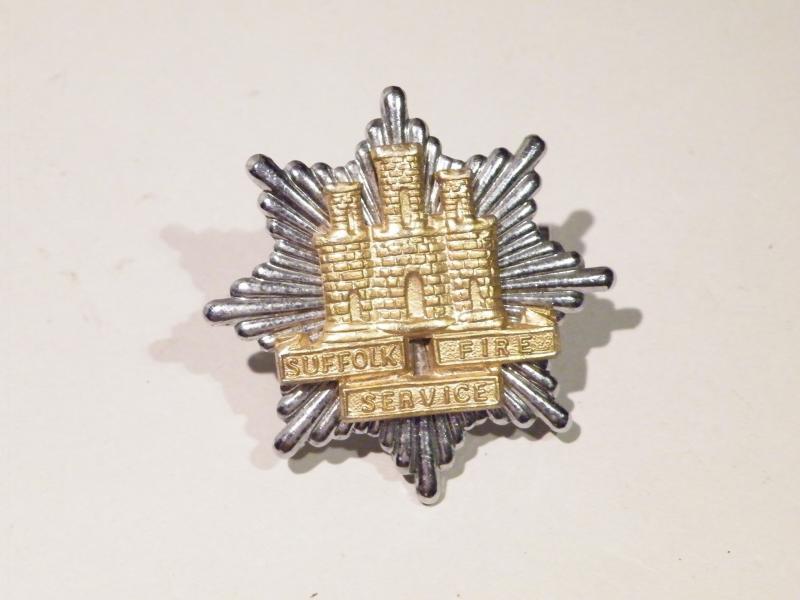 Vintage Suffolk Fire Service Bi-Metal Cap Badge