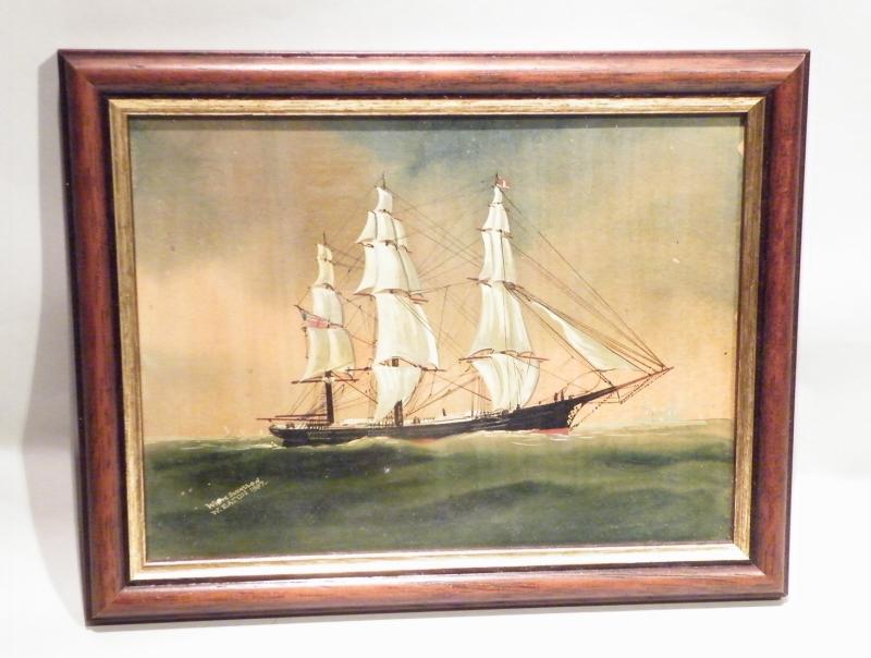 Lovely Victorian Framed Oil on Paper Clipper Ship Swallow