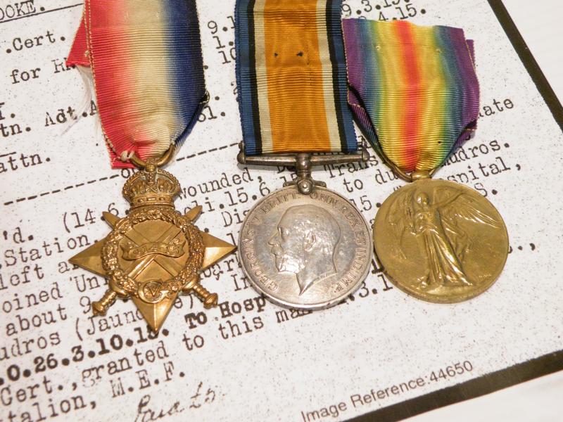 1914/15 Star Trio to Crooke HMS Hawke RN Division. Wounded Gallipoli.