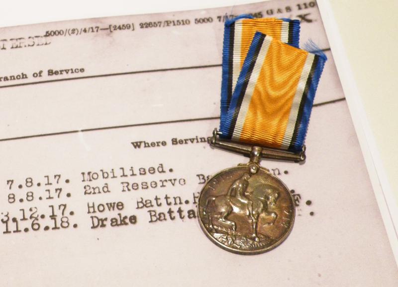 WW1 BWM to Reeder RNVR RND Howe / Drake Battalion.