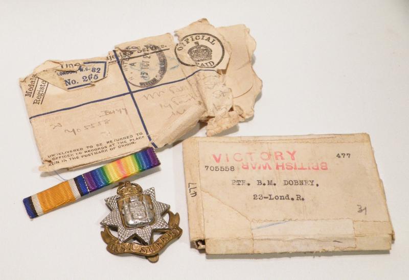 WW1 Medal Pair Etc to Dobney 23rd Londons.