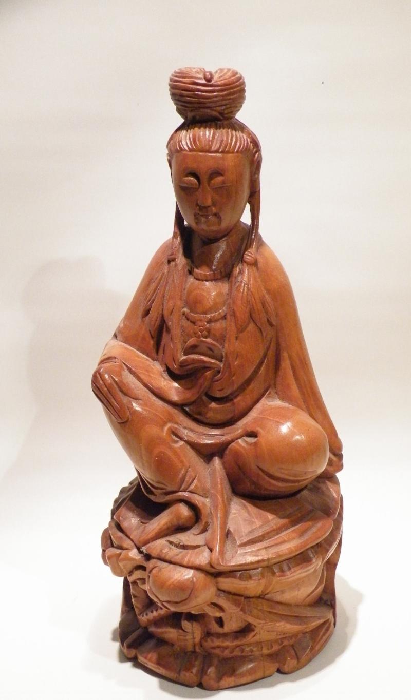 Vintage Chinese Pear Wood Carving of Quan-Yin.