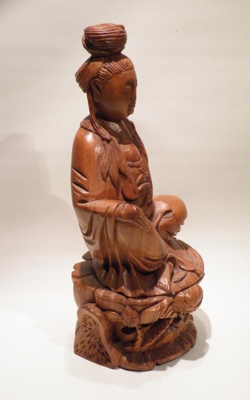 Vintage Chinese Pear Wood Carving of Quan-Yin.