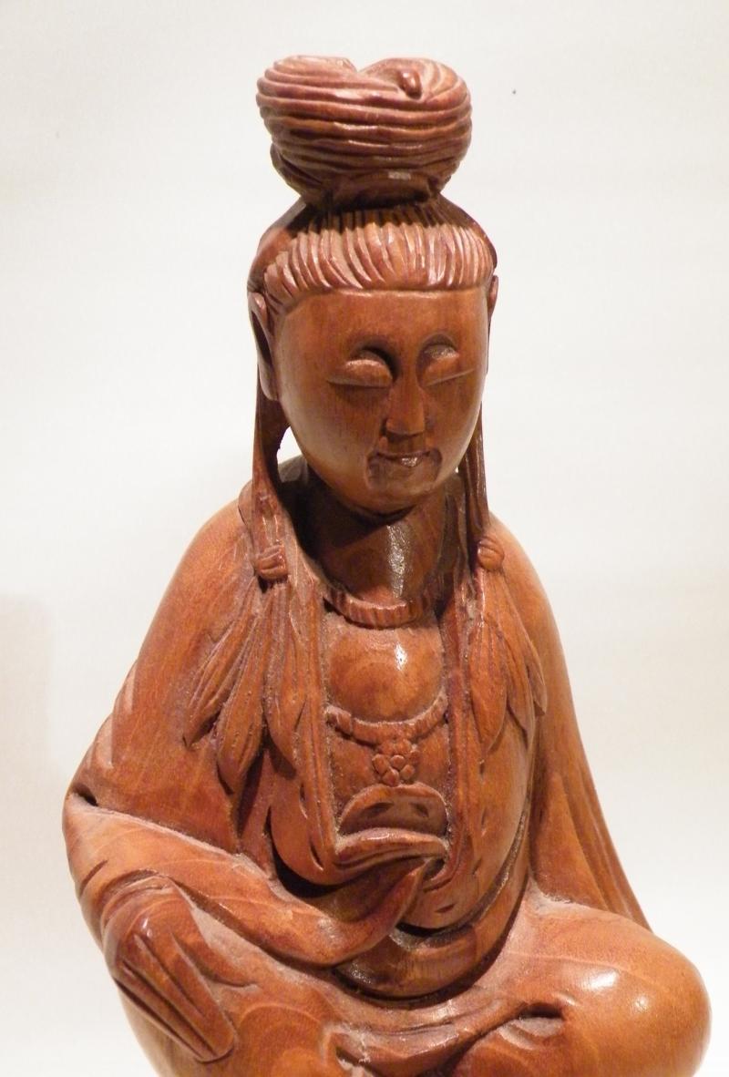 Vintage Chinese Pear Wood Carving of Quan-Yin.