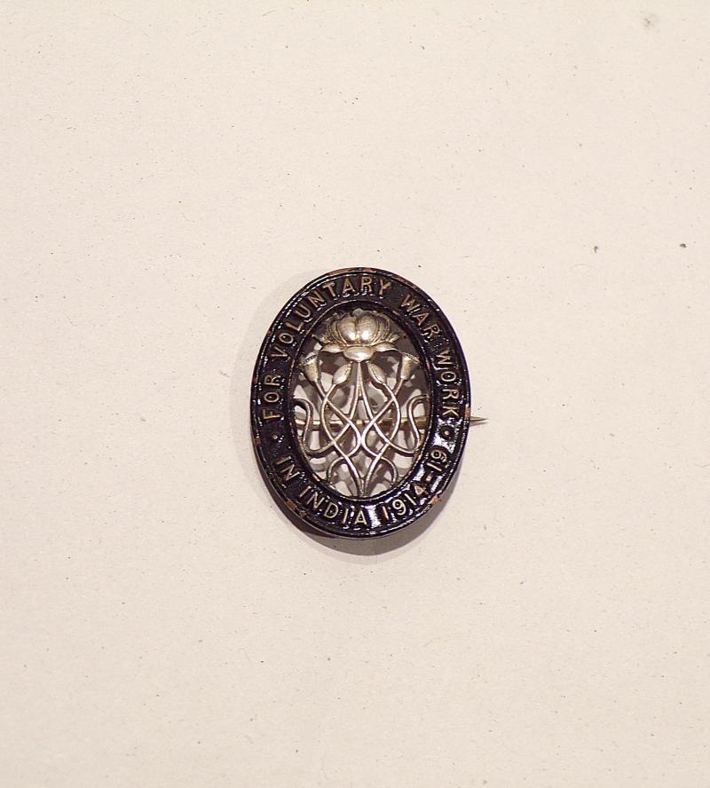 Boxed WW1 for Voluntary War Work in India Badge