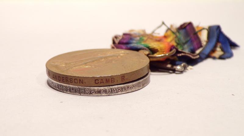 WW1 Medal Pair to Anderson Cambridgeshire Regiment.
