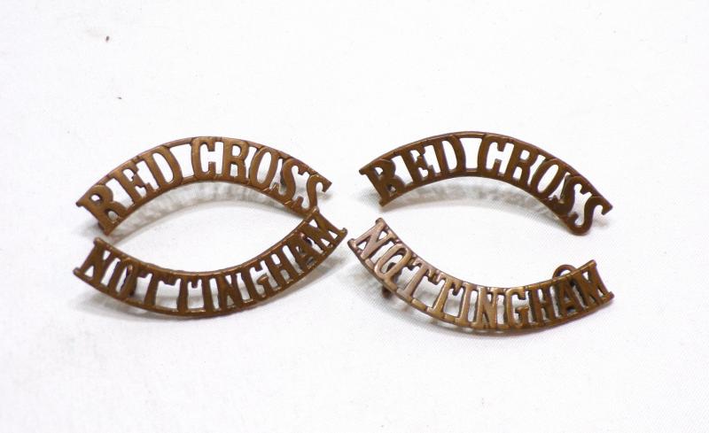 Pair of WW1 Era Nottingham Red Cross Shoulder Titles