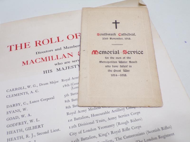 Two WW1 Era Ephemera Items, Scroll and Memorial Service