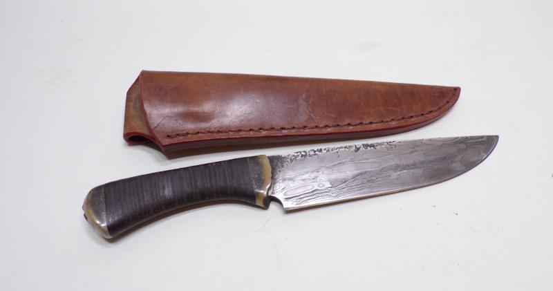 Vintage Artisan Hunting Knife with Damascus Blade.