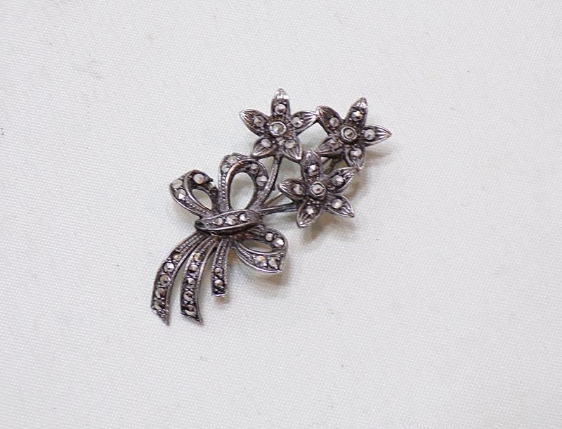 1930’s German Silver & Marcasite Flower Brooch.