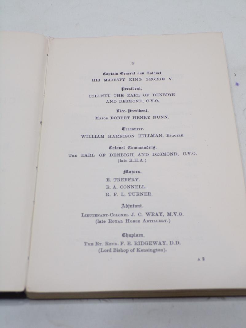 Book – 1911 Annual List of Members Honourable Artillery Company