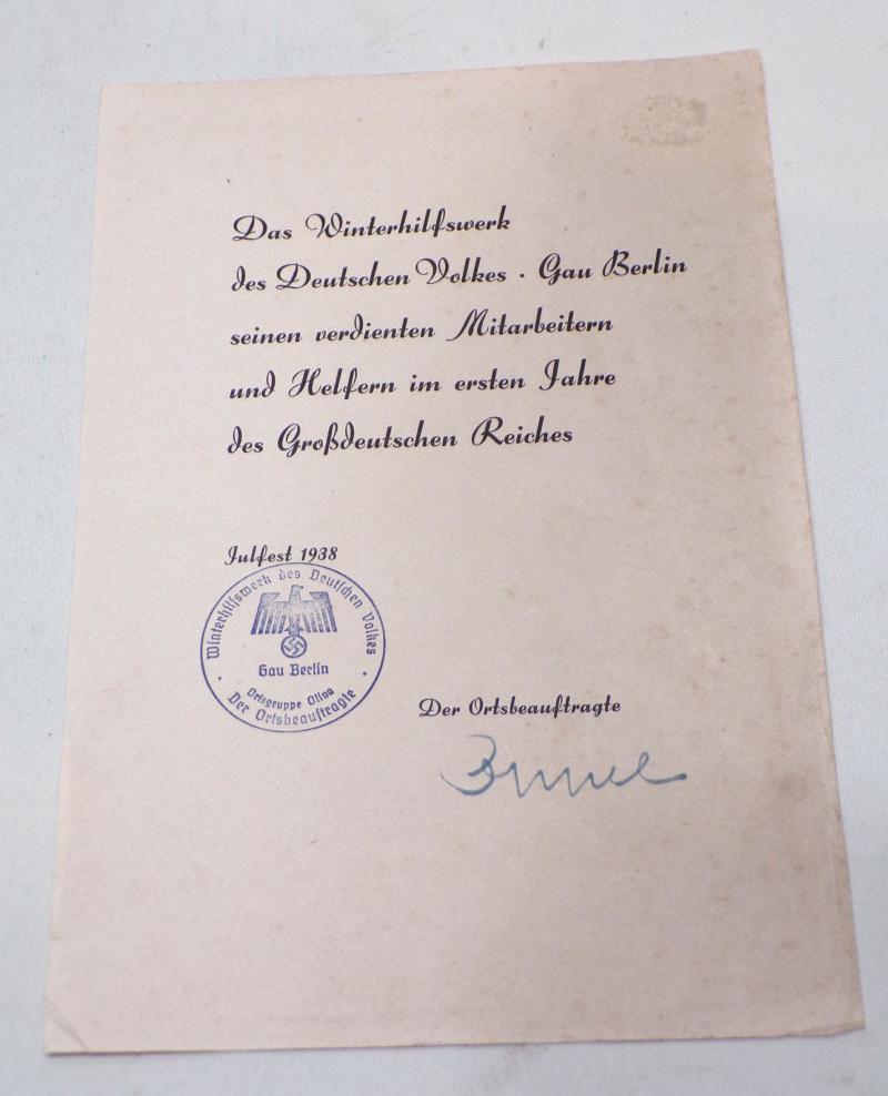 1938 Dated German Winter Relief Fund Flyer