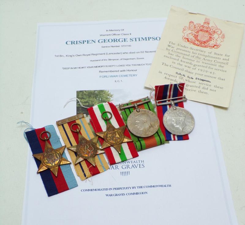 WW2 Medal Group to Stimpson KORR KIA Italy 1944.