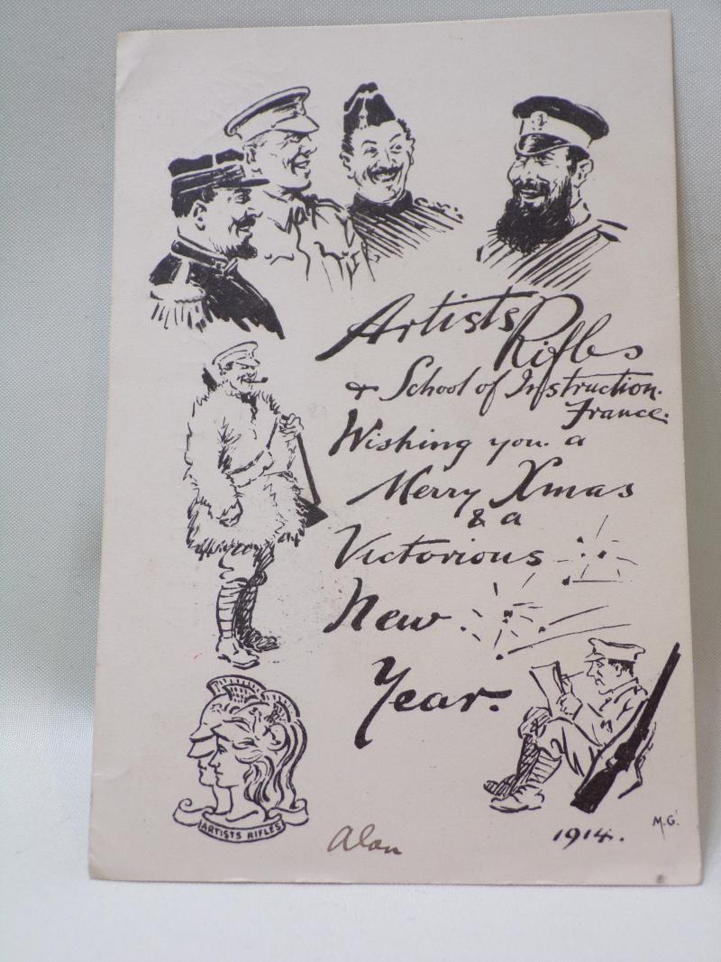 WW1 Era Artists Rifles School of Instruction France 1914 Xmas Card