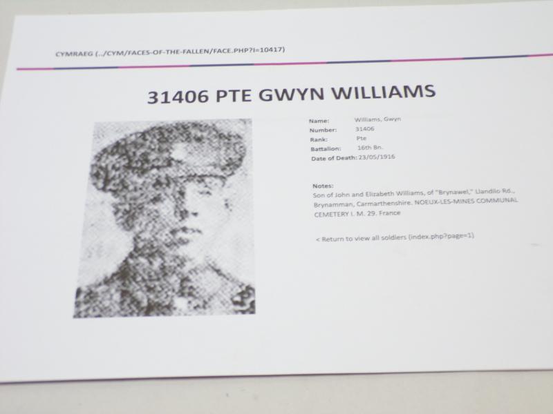 Large WW1 Memorial Frame Named to Williams RWF