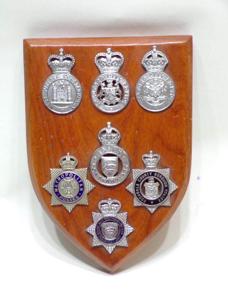 Selection of 7 Wood Mounted Vintage Police Badges
