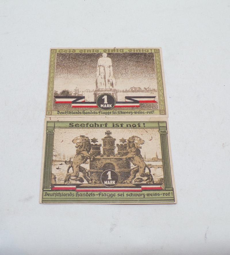 Two 1921 German Hamburg Culture & Sports Event One Mark Vouchers