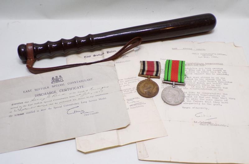 George VI Special Constabulary Medal and Truncheon East Suffolk.