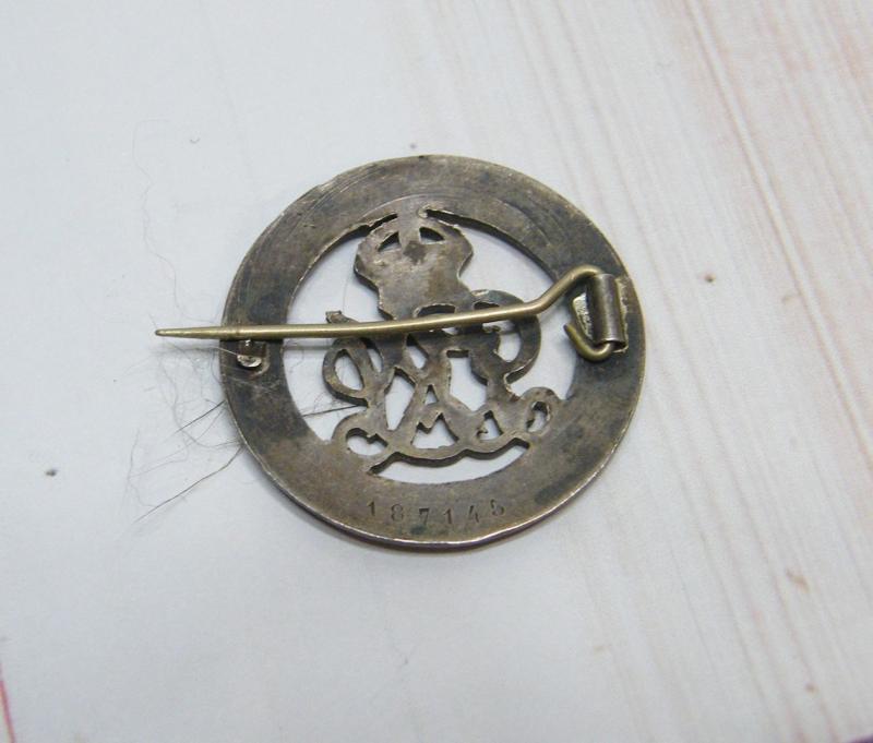WW1 Era Silver War Badge – Boland – Suffolk Regiment