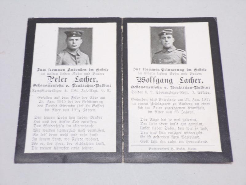 WW1 Era German Double Death Card to Brothers