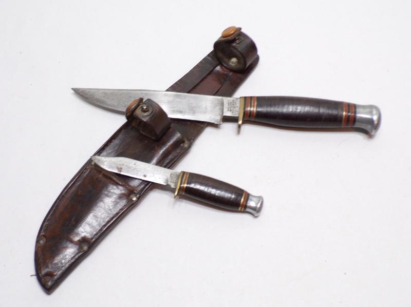 Vintage Rodgers Double Utility Knives and Sheath.
